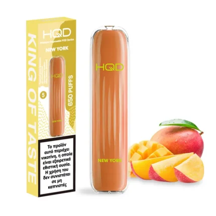 Ηλεκτρονικό τσιγάρο μιας χρήσης HQD Wave New York Mango με γεύση Μάνγκο +box
