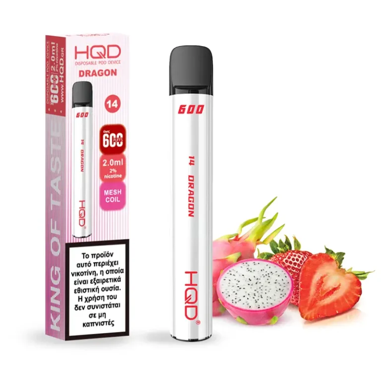 Ηλεκτρονικό τσιγάρο μιας χρήσης HQD SKU600 Dragon με γεύση Dragon Fruit και Φράουλα +box